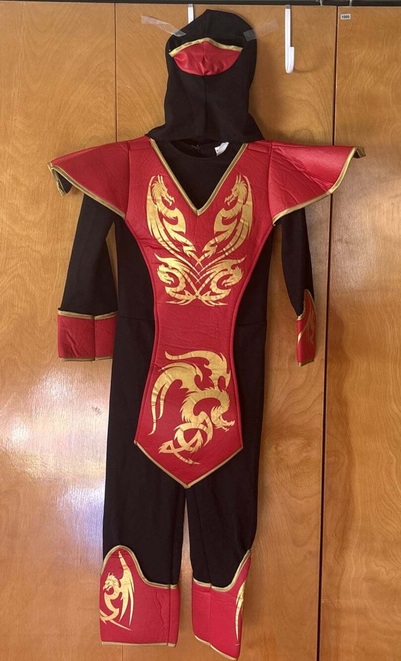 DISGUISE, INC Ninja Halloween Costume Child's Size M(7-8) Red Black Gold Dragons